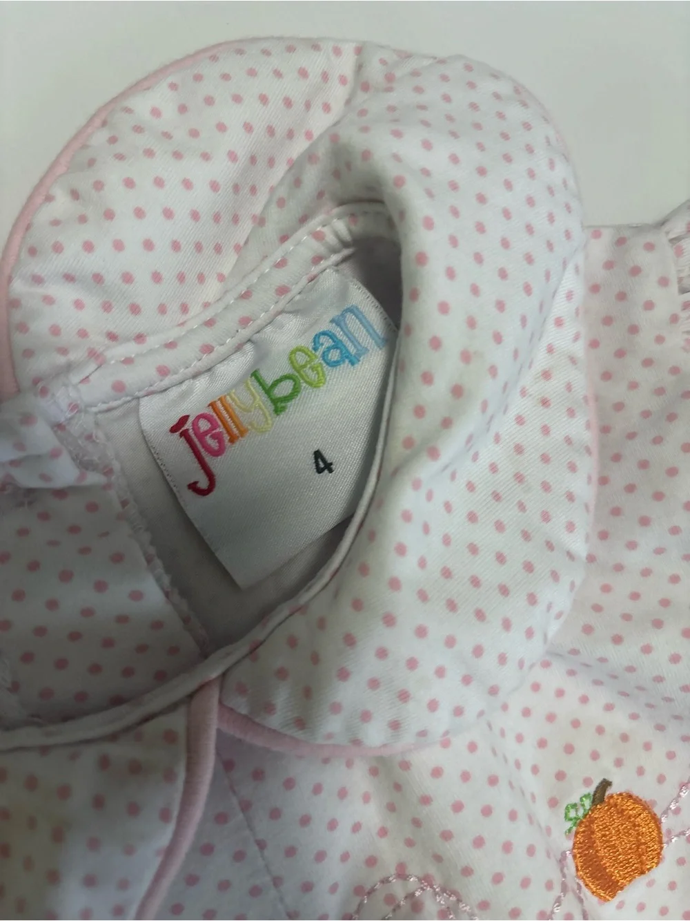 Pink Polka Dot Baby Dress with Pumpkin Embroidery